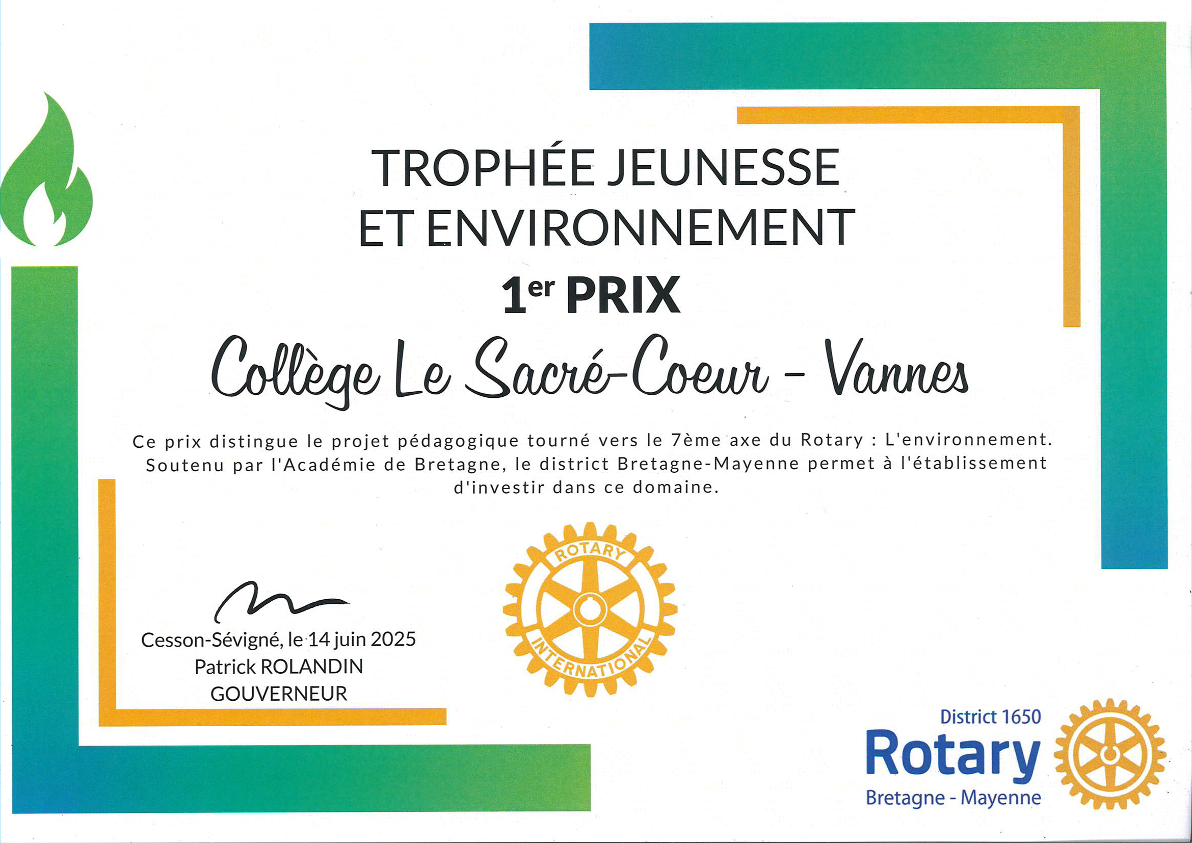 1er prix du trophée jeunesse et environnement